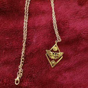 Butterfly Celestial Moon and Sun Pendant with Chain Necklace - Gold Bronze